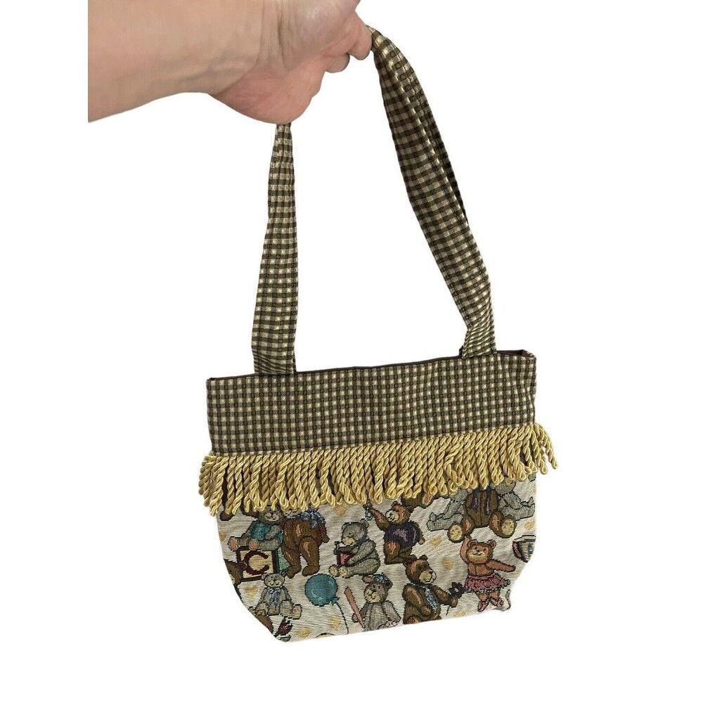 Vintage Teddy Bear Tote Bag Tapestry Interior Pockets Magnetic Clasp